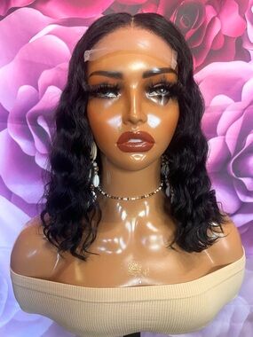 Silky Wavy Human Hair Lace Closure Wig - Natural Shine, Jet Black